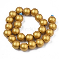 スプレー塗装された天然木ビーズ連売り  ラウンド  ゴールデンロッド  15~16x14~15mm  穴：3~4mm  約25個/連  14.33インチ〜14.65インチ（36.4cm〜37.2cm）&nbsp;WOOD-S053-59A