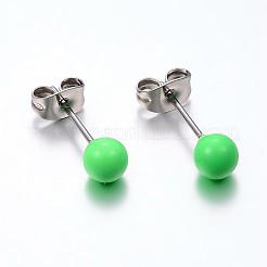 304ステンレススチールスプレー塗装スタッドピアス  ラウンド  薄緑  17x6mm  ピン：0.8mm  12のペア/カード&nbsp;EJEW-H353-07-A