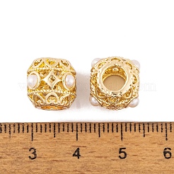 ラックめっき合金欧州ビーズ  ABSの模造パールと  大穴ビーズ  バレル  ゴールドカラー  11x11x10.5mm  穴：5.5mm&nbsp;FIND-C055-06G