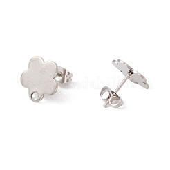 変色しない201ステンレススチールスタッドピアス金具（穴付き）  304ステンレス鋼のピンとイヤーナット  花  ステンレス鋼色  11x12mm  穴：1.8mm  ピン：0.8mm&nbsp;EJEW-A071-10B-P