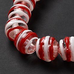 手作りのでこぼこランプワークビーズ  縞模様の丸い  レッド  12.5x11mm  穴：2mm  約33個/連  14.76''（37.5センチメートル）&nbsp;LAMP-E023-11