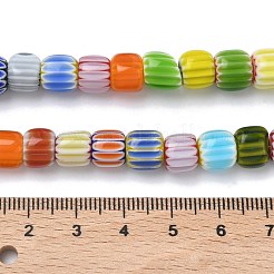 手作りのミルフィオリガラスのシェブロンビーズ  バレル  ミックスカラー  7~9.5x7~9mm  穴：0.9mm  約55個/連  15.75''~16.54''（40~40.5センチメートル）&nbsp;LAMP-Z019-02A