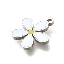 真鍮製エナメルチャーム  花のチャーム  プラチナ  ホワイト  12.5x11x1mm  穴：1mm&nbsp;STAS-Q347-14P-02-1