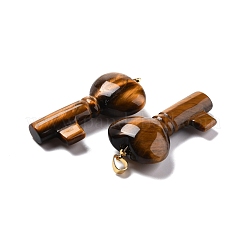 天然石タイガーアイペンダント  ゴールド真鍮丸カン付き  ハートの鍵  43x22x10.4mm  穴：3.8x5mm&nbsp;G-B020-05G-03