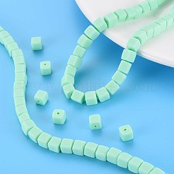 手作り樹脂粘土ビーズ連売り  キューブ  アクアマリン  6x6x6mm  穴：1.2mm  約62個/連  14.84インチ〜15.75インチ（37.7cm〜40cm）&nbsp;X-CLAY-T020-09B