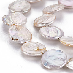 天然ケシパールビーズ連売り  養殖淡水パール  フラットラウンド  貝殻色  16~18x3~8mm  穴：0.6mm  約22~23個/連  14.57~15.35インチ（37~39cm）&nbsp;PEAR-S018-04D