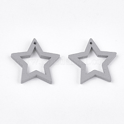 塗装ポプラウッドペンダント  スター  ライトグレー  24.5~25x24.5x2.5mm  穴：1.2mm&nbsp;WOOD-T021-10A