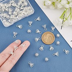 フラワーラックメッキ真鍮フィリグリービーズキャップペンダントベイル80個  7花びら  銀  8x8mm  穴：3mm&nbsp;KK-FH0003-48