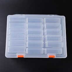プラスチックビーズ収納ケース  フリップトップビーズ収納  取り外し可能な  18のコンパートメント  長方形  透明  9-7/8x7-1/4x3-1/8インチ（25x18.5x8cm）  コンパートメント：約7.6x7.5x2.4cm  18区画/ボックス&nbsp;CON-L022-16