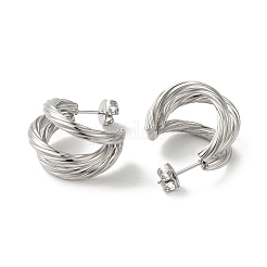 変色しない304ステンレススチールスタッドピアス  スプリットのピアス  ハーフフープピアス  ステンレス鋼色  19x16mm&nbsp;EJEW-Z026-11P