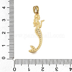真鍮製マイクロパヴェキュービックジルコニアペンダント  人魚のチャーム  ゴールドカラー  透明  32x14x2mm  穴：4x2.5mm&nbsp;CU-CBA3569-02G-B