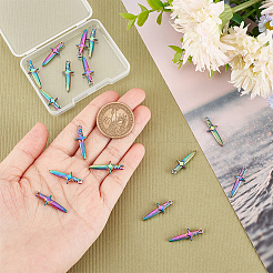 イオンプレーティング(IP) 304ステンレススチールペンダント16個  剣のチャーム  虹色  24.5x9x4mm  穴：1.5mm&nbsp;STAS-UN0045-38