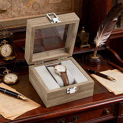 Wooden Single Watch Display Cases with Glass Window Lid and Velvet Pillow Inside&nbsp;CON-WH0043-306C