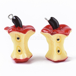 樹脂チャーム  プラチナメッキ鉄ループ付き  リンゴコア  模造食品  レッド  30~32x21~22x17~20mm  穴：1.8mm&nbsp;RESI-N023-01