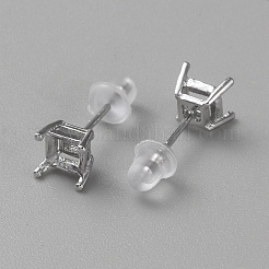 ロジウムメッキ 925 スターリングシルバー スタッド イヤリングのパーツ  4 クローブランクイヤリングポスト  プラチナ  トレイ：3.5x3.5mm  6x5mm  ピン：11x0.8mm&nbsp;FIND-WH0148-088B-P