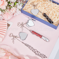 3Pcs 3 Styles 201 Stainless Steel String Bag & Iron with Glass Mirror & Alloy Bowknot Pendant Keychains&nbsp;HJEW-SC0003-27