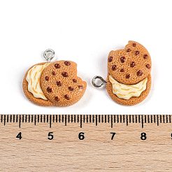 樹脂チャーム  模造食品  プラチナ鉄ループ付き  クッキー  19x21x8mm  穴：2mm&nbsp;RESI-I061-03B