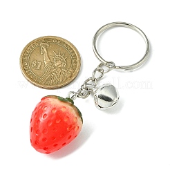 フルーツレジンペンダントキーホルダー  アイアンスプリットキーホルダーとベルチャーム付き  苺  8.3cm  ペンダント：29x21x20mm&nbsp;KEYC-JKC00643-04