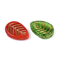 葉のガラスビーズ  ゴールドライン入り  ミックスカラー  17~17.5x13x4mm  穴：1mm&nbsp;GLAA-T025-56M