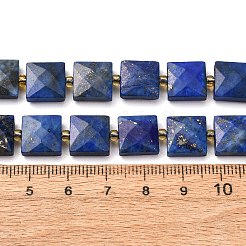 天然石ラピスラズリビーズ連売り  多面カット  正方形  シードビーズで  10.5x10.5x4.5~5.5mm  穴：1mm  約31個/連  14.76~15.16''（37.5~38.5センチメートル）&nbsp;G-F839-A34-01
