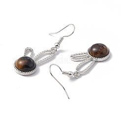 Natural Tiger Eye Rabbit Dangle Earrings&nbsp;EJEW-A092-05P-15