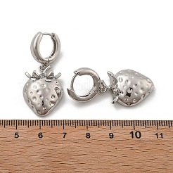 真鍮フープピアス 鉛フリー＆カドミウムフリー  長持ちメッキ  ラックめっき  苺  プラチナ  37x17mm&nbsp;EJEW-R016-08P-02