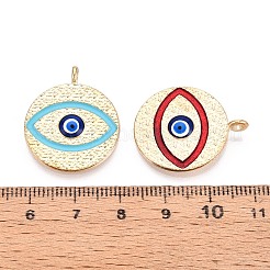 合金エナメルチャーム  ナザールボンジュウチャーム付きフラットラウンド  ゴールドカラー  26x22x4.5~5mm  穴：2mm&nbsp;PALLOY-T092-12G