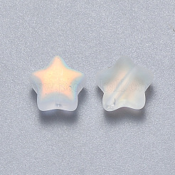 スプレープリントガラスビーズ  ABカラーメッキ  艶消し  スター  ホワイトスモーク  8x8.5x4mm  穴：1mm&nbsp;X-GLAA-R211-04-C01