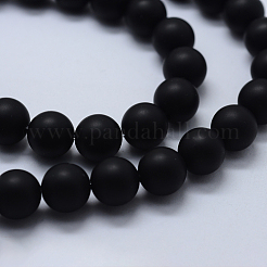 天然石黒瑪瑙ビーズ連売り  染め＆加熱  ラウンド  艶消し  10mm  穴：1.5mm  約38個/連  14.96インチ（38cm）&nbsp;G-P369-04-10mm