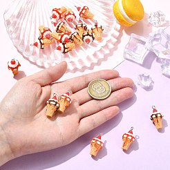 20本2スタイルレジンペンダント  アイスクリーム  プラチナ鉄ループ付き  ミックスカラー  26~26.5x14~15mm  穴：2mm  10個/スタイル&nbsp;RESI-CJC0031-006P