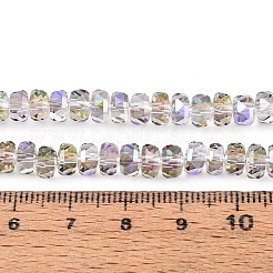 電気メッキ透明ガラスビーズ連売り  ロンデル  多面カット  プラム  5.5~6.5x3.5~4.5mm  穴：1~1.4mm  約91~100個/連  14.17~17.32インチ（36~44cm）&nbsp;EGLA-N022-05B-C12