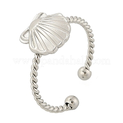 シェル 304 ステンレススチール オープンカフリング 女性用  ステンレス鋼色  シェル：10x10mm  内径: 調節可能&nbsp;RJEW-G338-09P