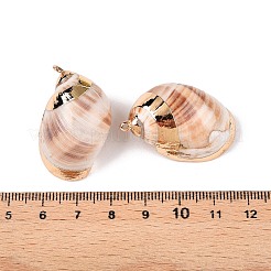 天然石海シェルペンダント  金色の鉄製ループが付いた貝殻型のチャーム  桃パフ  25~41x17~27x11~20mm  穴：1.5~1.8mm&nbsp;SSHEL-N038-51