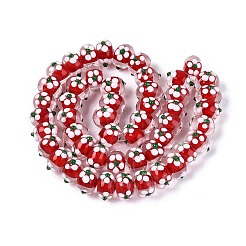 手作りランプワークビーズ  花とロンデル  ファイヤーブリック  13~15.5x9~10mm  穴：1.2~2mm&nbsp;LAMP-Q039-04E