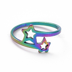 Ion Plating(IP) 201 Stainless Steel Double Star Finger Ring&nbsp;RJEW-J051-14MC