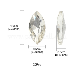 ポインテッドバックガラスラインストーンカボション20個。  多面カット  馬の目  クリスタル  10x5x3mm&nbsp;RGLA-YW0002-01