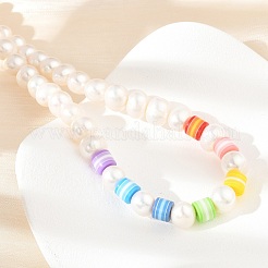 Natural Pearl & Acrylic Column Beaded Necklaces&nbsp;NJEW-C070-03