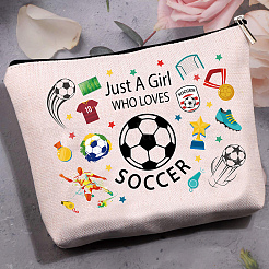 ポリコットンキャンバス収納バッグ  金属のジッパーの袋  長方形  サッカー  18x25cm&nbsp;ABAG-WH0029-065