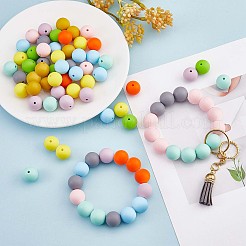 90Pcs Silicone Beads 15mm Round Silicone Bead Bulk Colorful Silicone Bead Kit for Keychain Jewelry DIY Crafts Making&nbsp;JX305A