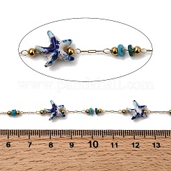 Handmade 304 Stainless Steel Synthetic Turquoise Starfish Link Chains&nbsp;CHS-L032-13G-01