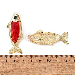 合金の魚のスタッドピアス  エナメル  ゴールドカラー  49x21mm&nbsp;LS-EJEW-Z142-03G