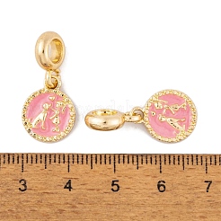 Rack Plating Alloy Pink Enamel European Dangle Charms&nbsp;FIND-C055-15G