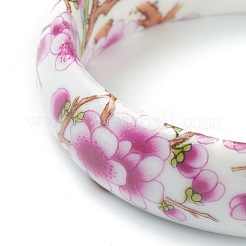 ファッションレディースプリント磁器バングル  花柄  カメリア  内径：2-3/8インチ（5.9cm）&nbsp;BJEW-J184-01