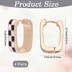 4 Pairs Rectangle with Tartan Pattern Alloy Enamel Hoop Earrings&nbsp;EJEW-SC0002-26D