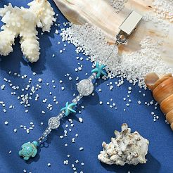 Ocean Theme Dyed Synthetic Turquoise Starfish & Turtle Credit Card Clip Pullers&nbsp;JEWB-BR00130-02