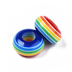 ストライプ樹脂大穴ビーズ  フラットラウンド  ミックスカラー  14x7.5mm  穴：5.5mm&nbsp;RESI-YWC0001-03