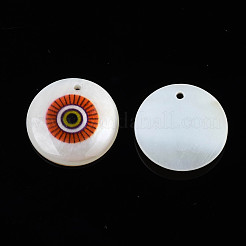 印刷された淡水シェルチャーム  エナメル  フラットラウンド  レッド  17.5~18.5x2.5~3.5mm  穴：1.2mm&nbsp;SHEL-T009-20E