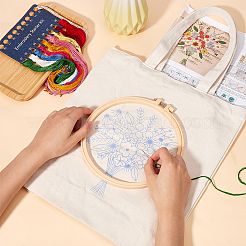 DIYトートバッグ刺繍キット1セット  刺繍針と糸を含む  綿織物  プラスチック刺繍フープ  ホワイト  390x340mm&nbsp;DIY-CP0011-21B