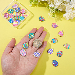 28本14色プリントアロイペンダント  楕円形のチャーム  ミックスカラー  23x17x3mm  穴：1.6mm  2個/カラー&nbsp;ENAM-BM0001-31