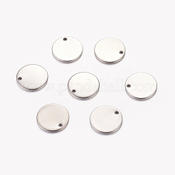 変色しにくい304ステンレススチール製刻印入りブランクタグチャーム  フラットラウンド  ステンレス鋼色  13x0.8~1mm  穴：1.4mm&nbsp;LS-STAS-G024-1